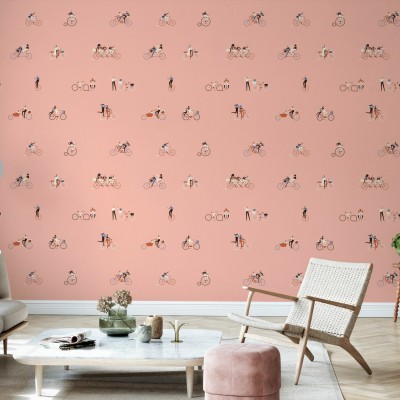Tapet Ride, Photowall cu design modern, care ilustrează oameni care se bucură de o plimbare cu bicicleta. Tapetul este perfect pentru dormitoare, livinguri sau birouri.