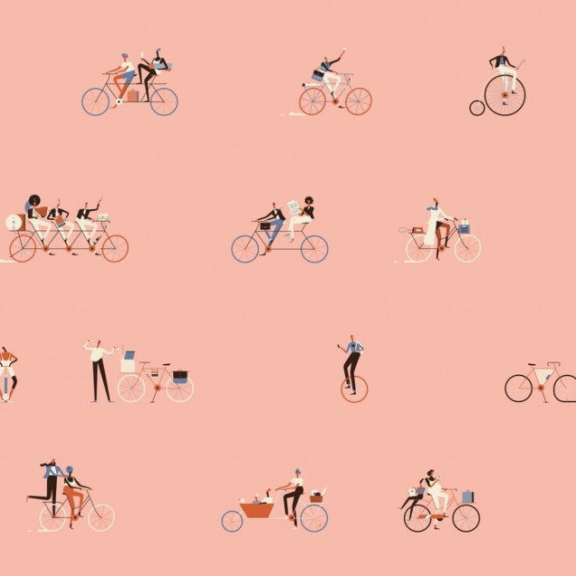 Tapet Ride, Photowall cu design modern, care ilustrează oameni care se bucură de o plimbare cu bicicleta. Tapetul este perfect pentru dormitoare, livinguri sau birouri.