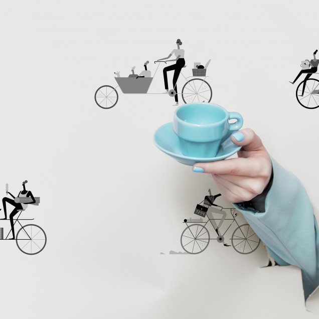 Tapet modern cu model Ride IV, cu biciclete și personaje ilustrate cu grijă
