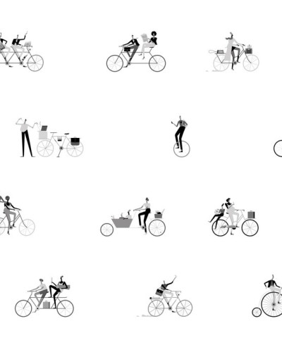 Tapet modern cu model Ride IV, cu biciclete și personaje ilustrate cu grijă
