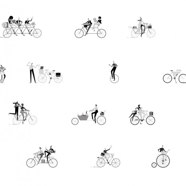 Tapet modern cu model Ride IV, cu biciclete și personaje ilustrate cu grijă