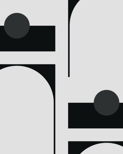 Tapet Arch, Antracit, cu arcade și cercuri gri pe un fundal antracit. Design minimalist și elegant.