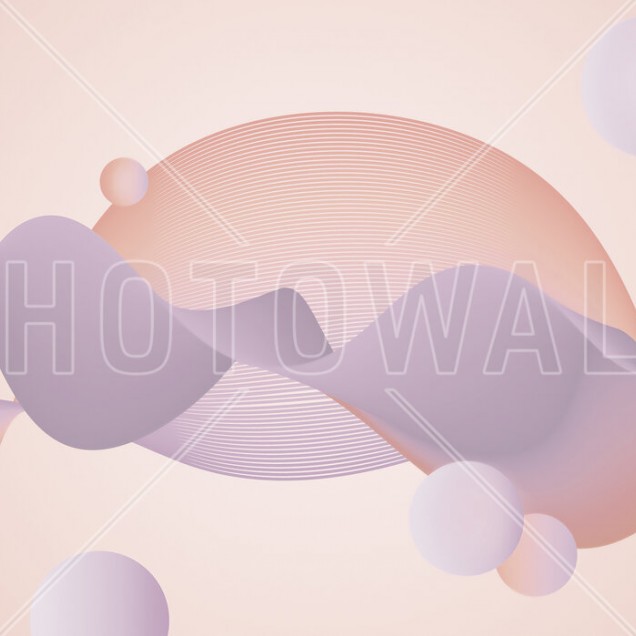 Wallpaper Meta Waves cu design abstract, minimalist, cu linii curbe si cercuri delicate, in nuante calde de roz si lila.