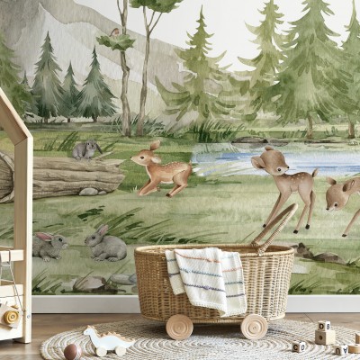 Fototapet cu animale din pădure pentru camera copilului