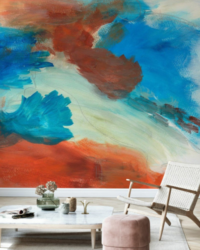 Tapet abstract Fire and Water II, Horisontal cu culori vibrante și design dinamic. Ideal pentru living, dormitor sau birou.