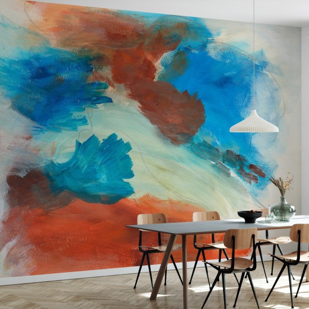 Tapet abstract Fire and Water II, Horisontal cu culori vibrante și design dinamic. Ideal pentru living, dormitor sau birou.