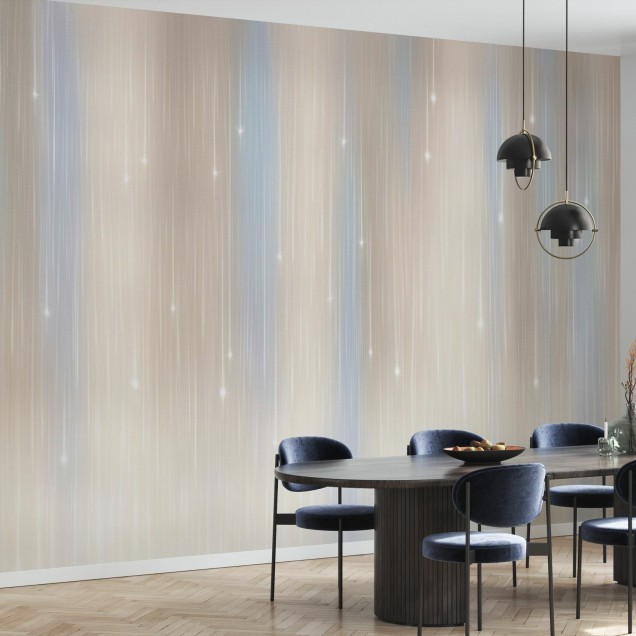 Tapet cu design modern, cu linii fine, în nuanțe de albastru și bej