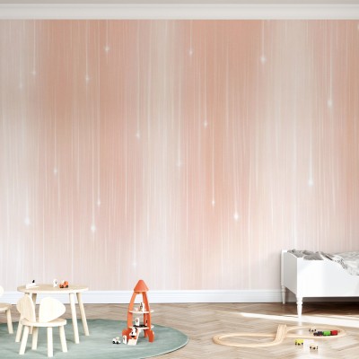Tapet Starfall, Peachy cu design modern, în tonuri de piersică pal, cu linii verticale fine și steluțe delicate.