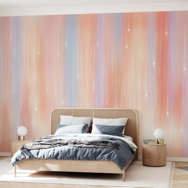 Tapet cu design abstract pastelat, cu dungi delicate si stele stralucitoare