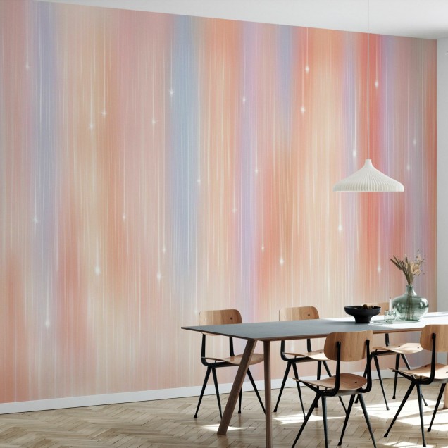 Tapet cu design abstract pastelat, cu dungi delicate si stele stralucitoare