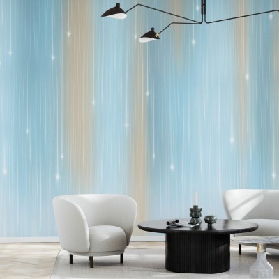 Tapet Starfall Turquoise cu dungi subtiri si stele mici, albastru si auriu