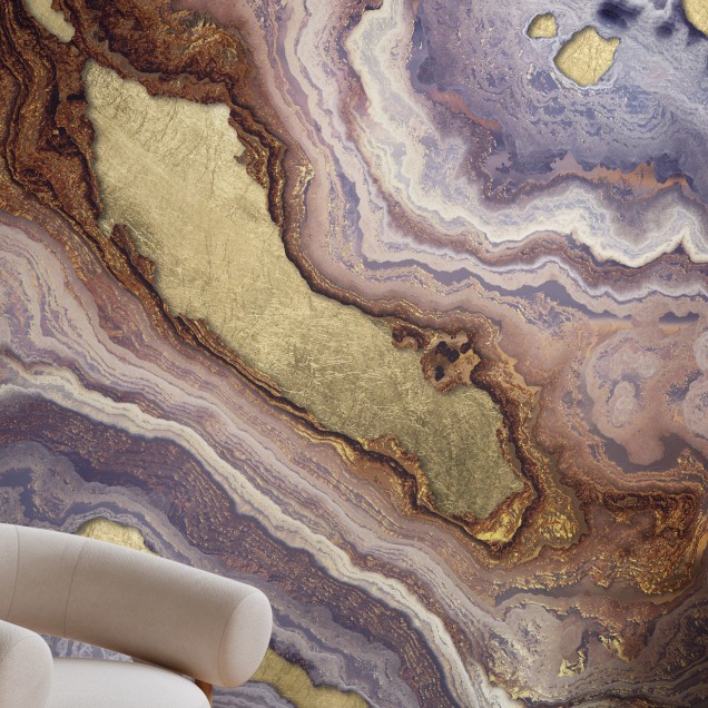 Tapet Mauve Agate cu textură unică de agat, cu tonuri calde de violet și auriu.