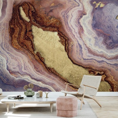 Tapet Mauve Agate cu textură unică de agat, cu tonuri calde de violet și auriu.