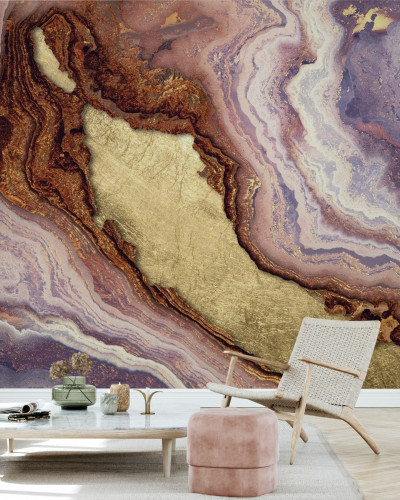 Tapet Mauve Agate cu textură unică de agat, cu tonuri calde de violet și auriu.