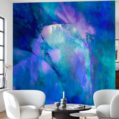 Tapet cu model abstract Purple Harmony, cu nuanțe de purpuriu, albastru și verde.