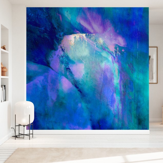 Tapet cu model abstract Purple Harmony, cu nuanțe de purpuriu, albastru și verde.