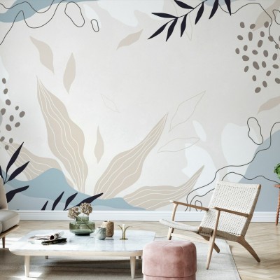 Tapet minimalist cu elemente botanice, cu design elegant și culori neutre