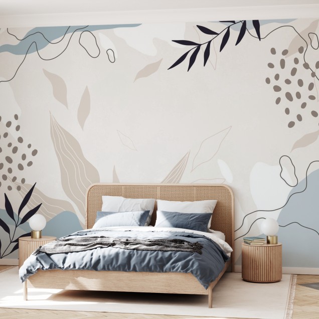 Tapet minimalist cu elemente botanice, cu design elegant și culori neutre