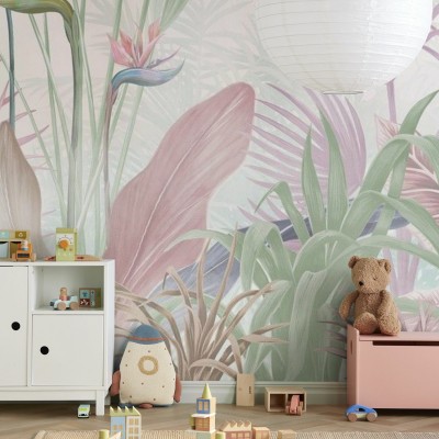 Fototapet cu plante tropicale într-o cameră de copii