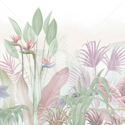 Fototapet cu plante tropicale într-o cameră de copii
