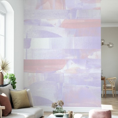 Fototapet Abstract Pastel in living, cu design abstract in tonuri pastelate de roz si mov.
