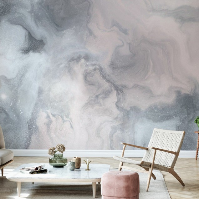 Tapet abstract cu design elegant în nuanțe delicate de gri și roz.