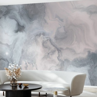 Tapet abstract cu design elegant în nuanțe delicate de gri și roz.