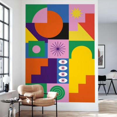 Wallpaper geometric vibrant cu forme simple, perfect pentru a adauga culoare si personalitate in orice camera.