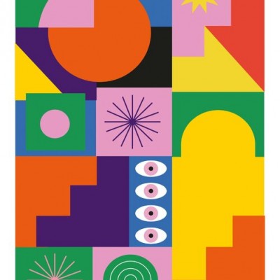 Wallpaper geometric vibrant cu forme simple, perfect pentru a adauga culoare si personalitate in orice camera.