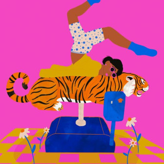 Fototapet cu tigru și elemente artistice colorate