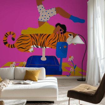 Fototapet cu tigru și elemente artistice colorate