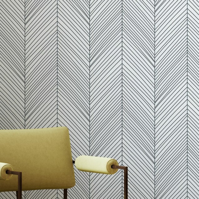 Tapet Herringbone III, Negru, cu model minimalist de herringbone, perfect pentru a crea un fundal elegant in orice camera.