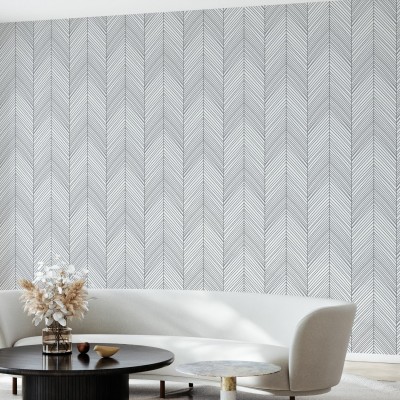 Tapet Herringbone III, Negru, cu model minimalist de herringbone, perfect pentru a crea un fundal elegant in orice camera.