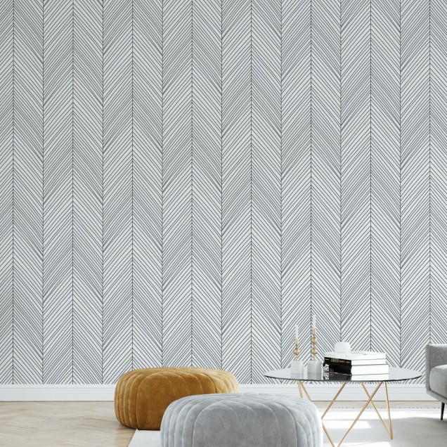 Tapet Herringbone III, Negru, cu model minimalist de herringbone, perfect pentru a crea un fundal elegant in orice camera.