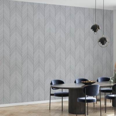 Tapet cu model în chevron, Herringbone III, gri, în interiorul unei camere de dining