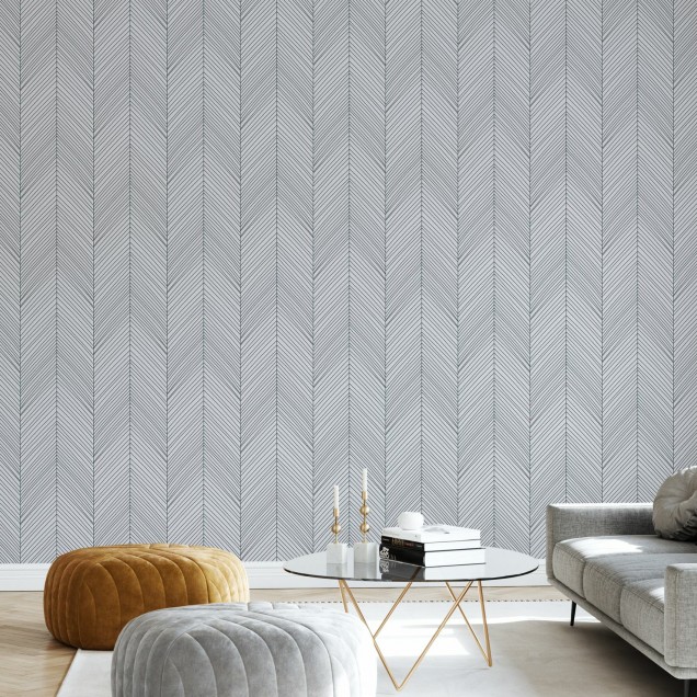 Tapet cu model în chevron, Herringbone III, gri, în interiorul unei camere de dining