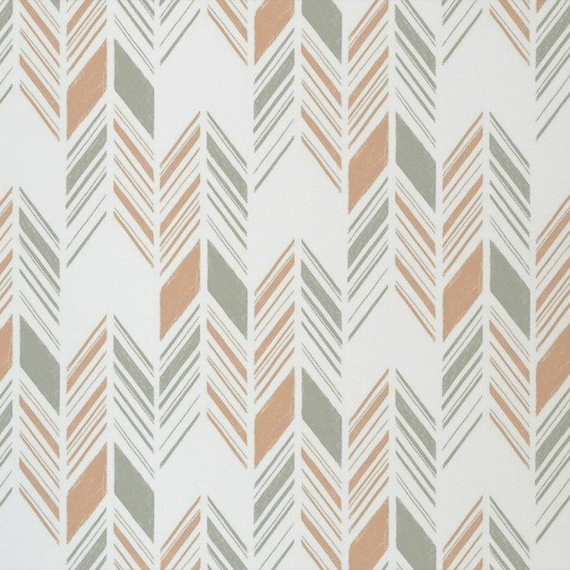 Tapet cu model Herringbone IV, Orange and Green, cu săgeți stilizate în nuanțe de portocaliu și verde.