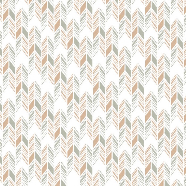 Tapet cu model Herringbone IV, Orange and Green, cu săgeți stilizate în nuanțe de portocaliu și verde.