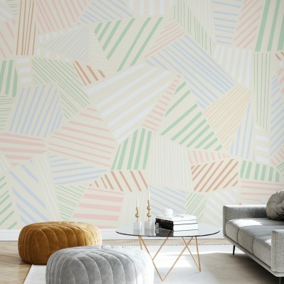 Tapet cu model herringbone în culori pastelate, potrivit pentru living sau dormitor.