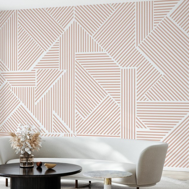 Tapet geometric cu linii subțiri roz, ideal pentru decorarea livingului