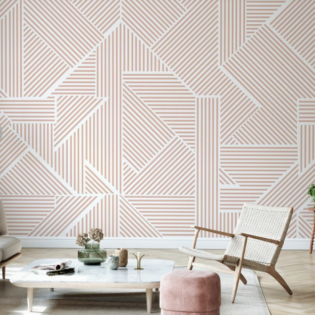 Tapet geometric cu linii subțiri roz, ideal pentru decorarea livingului