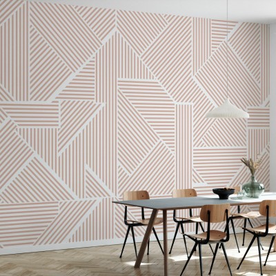 Tapet geometric cu linii subțiri roz, ideal pentru decorarea livingului