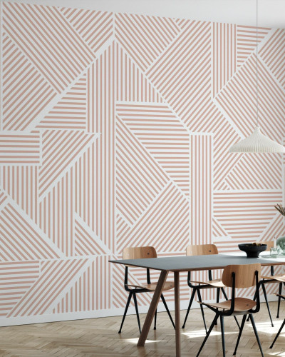 Tapet geometric cu linii subțiri roz, ideal pentru decorarea livingului