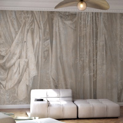 Tapet cu draperii din cupru, aspect elegant și contemporan.