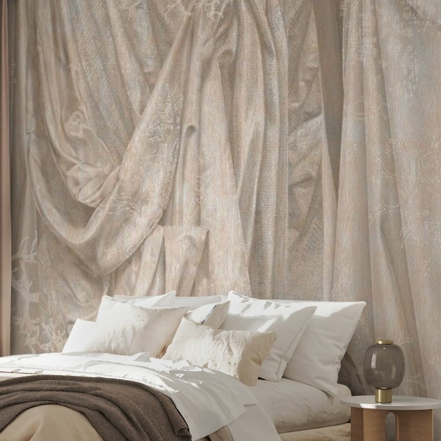 Tapet cu draperii din cupru, aspect elegant și contemporan.
