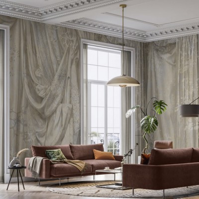 Tapet cu draperii aurii elegante, design clasic