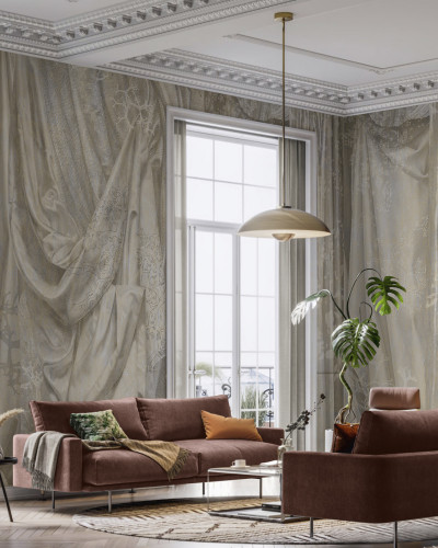 Tapet cu draperii aurii elegante, design clasic