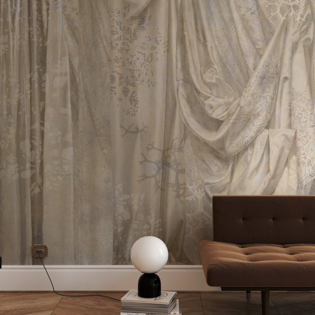 Tapet cu draperii aurii elegante, design clasic