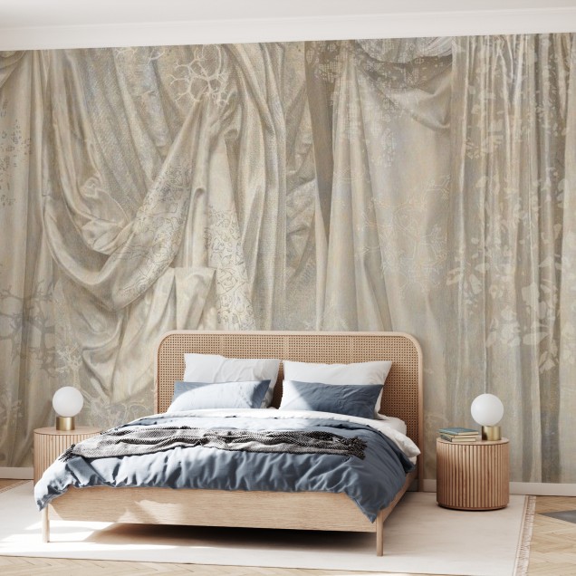 Tapet cu draperii aurii elegante, design clasic