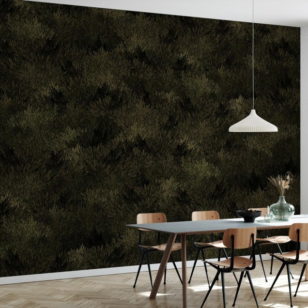 Tapet Meadow, Dark Olive, cu textură naturală de iarbă, în nuanțe de verde închis.